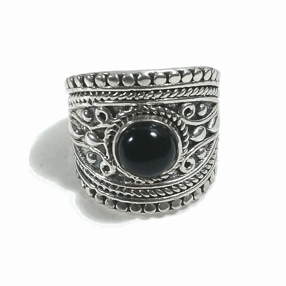 Anello fascia in argento 925 ANELLO artigianale Onice nero | ANELLI ARGENTO