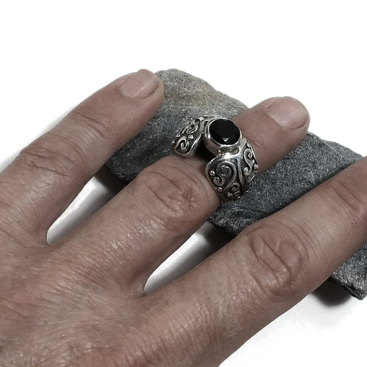 Anello CUORE in argento 925 ANELLO artigianale Onice nero
