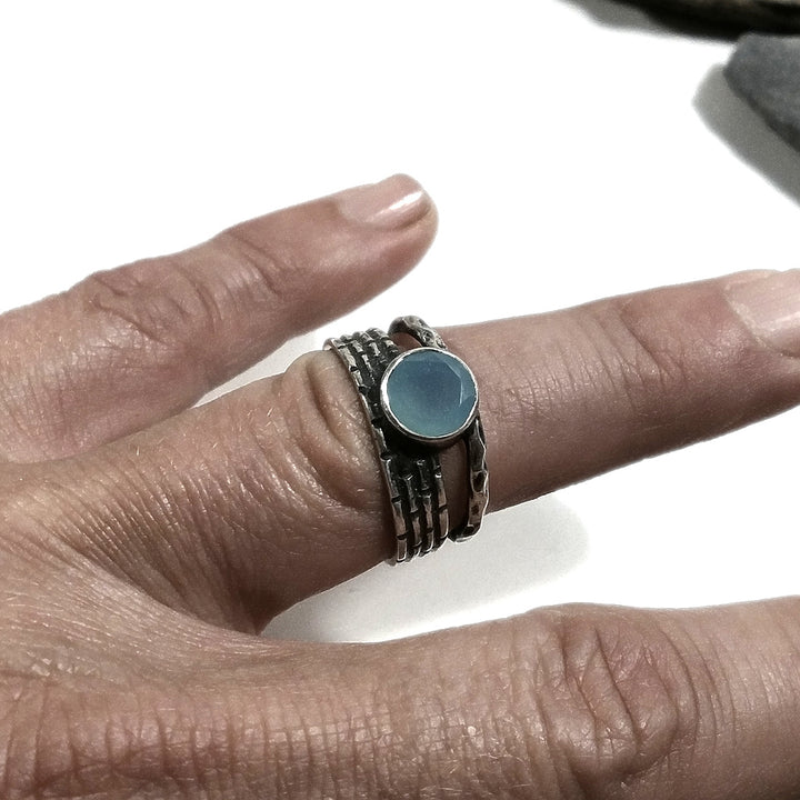 Anello fascia in argento 925 ANELLO artigianale Onice nero Calcedonio | ANELLI ARGENTO