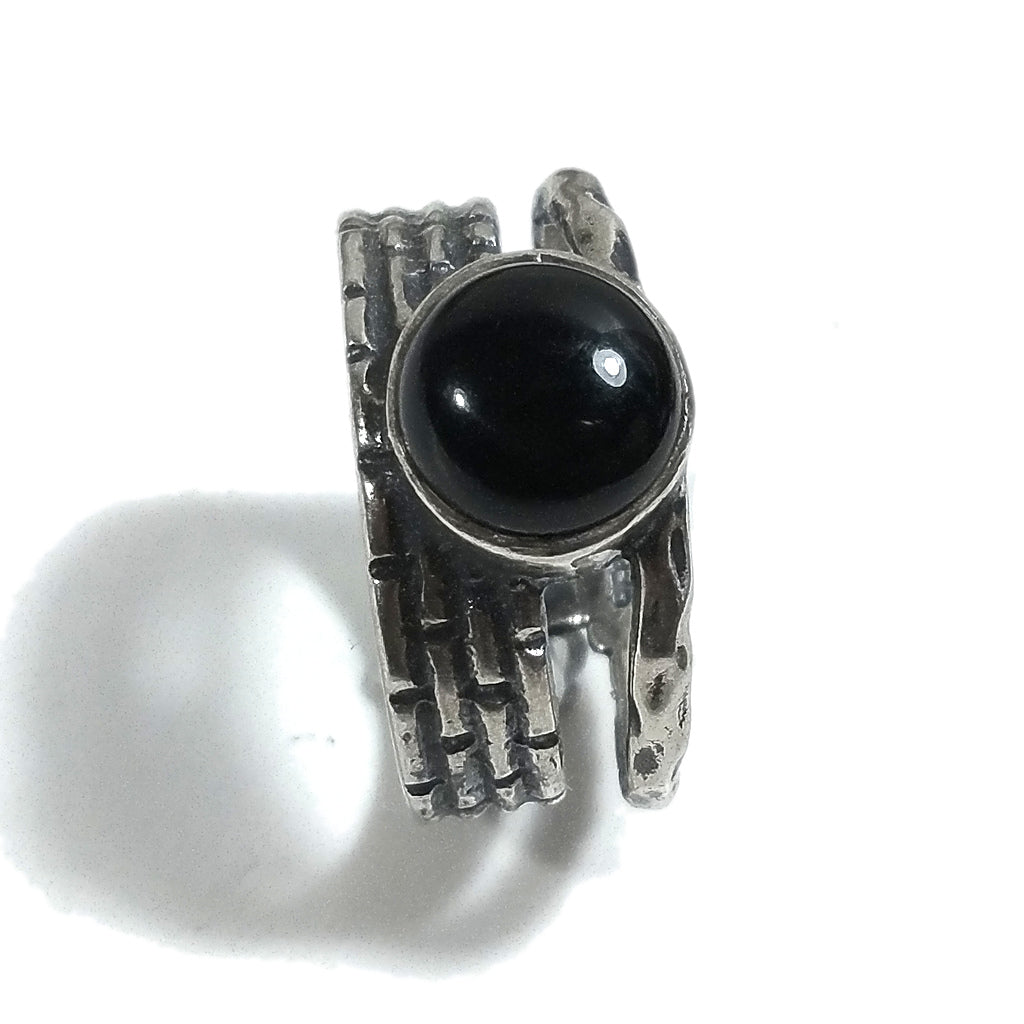 Anello fascia in argento 925 ANELLO artigianale Onice nero Calcedonio | ANELLI ARGENTO