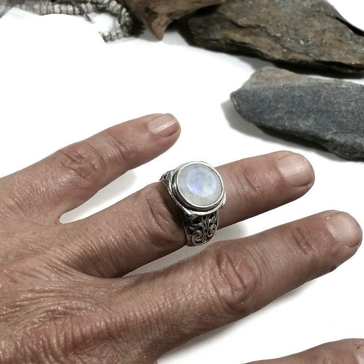 Anello fascia in argento 925 ANELLO artigianale Pietra di luna | ANELLI ARGENTO