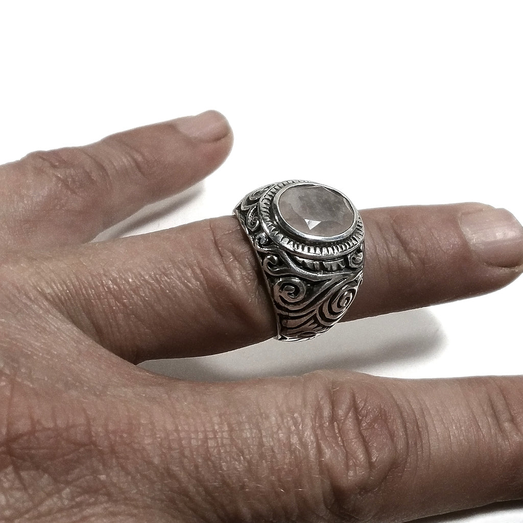 Anello fascia in argento 925 ANELLO artigianale Quarzo rosa | ANELLI ARGENTO | Spirale