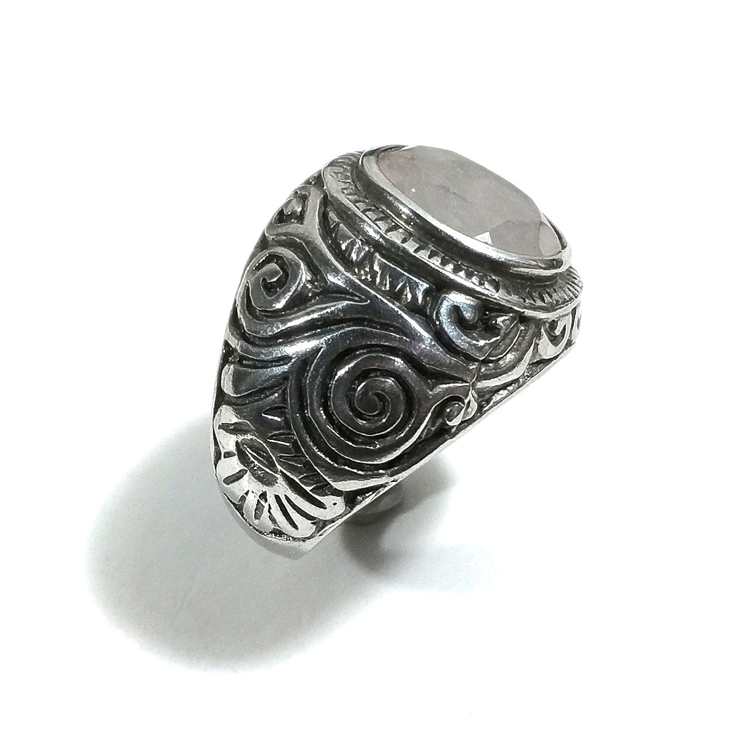 Anello fascia in argento 925 ANELLO artigianale Quarzo rosa | ANELLI ARGENTO | Spirale