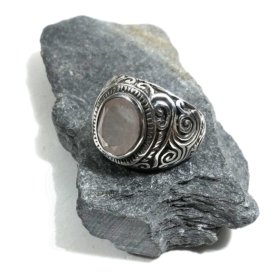 Anello fascia in argento 925 ANELLO artigianale Quarzo rosa | ANELLI ARGENTO | Spirale