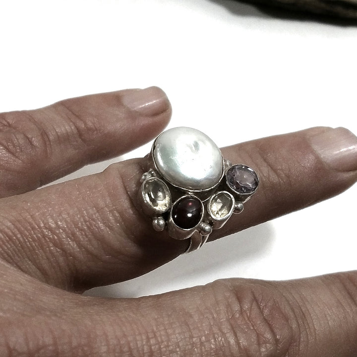 Anello con pietra in argento 925 con Perla, Granato, Citrino, Ametista | GIOIELLI ARTIGIANALI