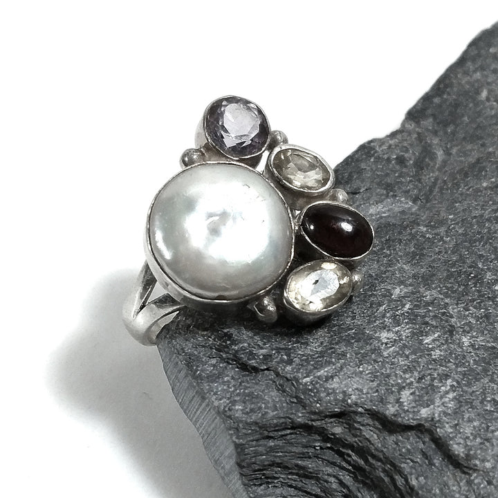 Anello con pietra in argento 925 con Perla, Granato, Citrino, Ametista | GIOIELLI ARTIGIANALI