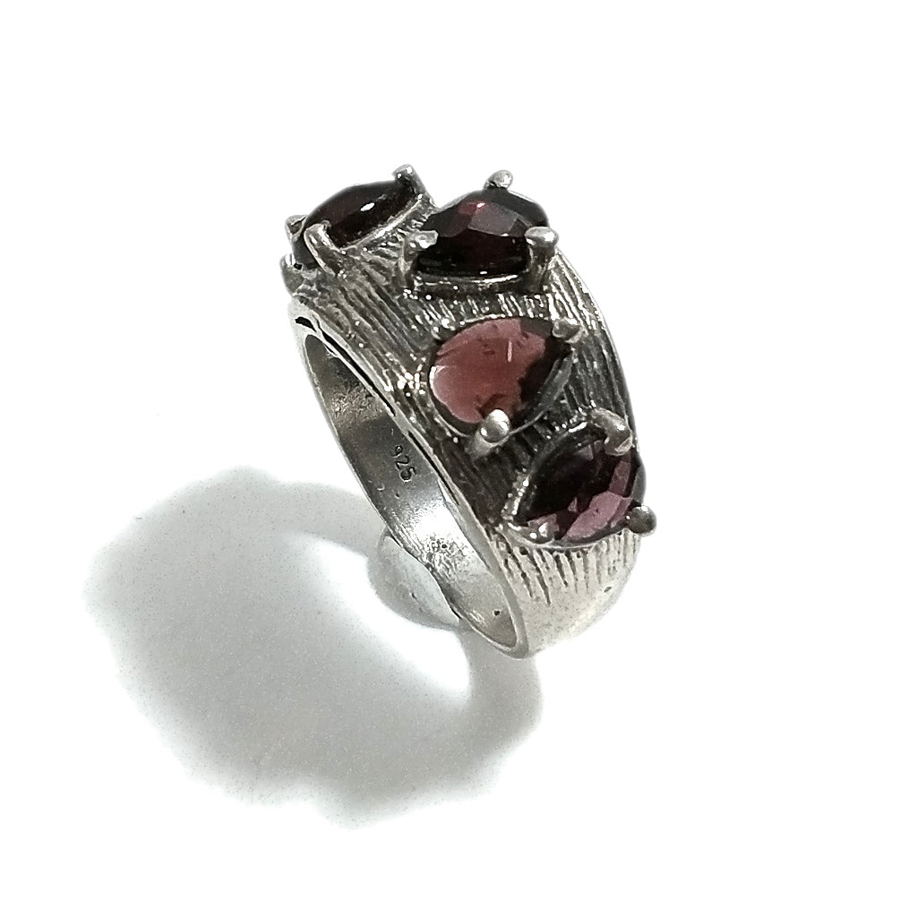 Anello fascia in argento 925 ANELLO artigianale Granato | ANELLI ARGENTO