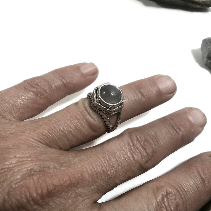 Anello fascia in argento 925 ANELLO artigianale Pietra di luna, Radice di rubino | ANELLI ARGENTO