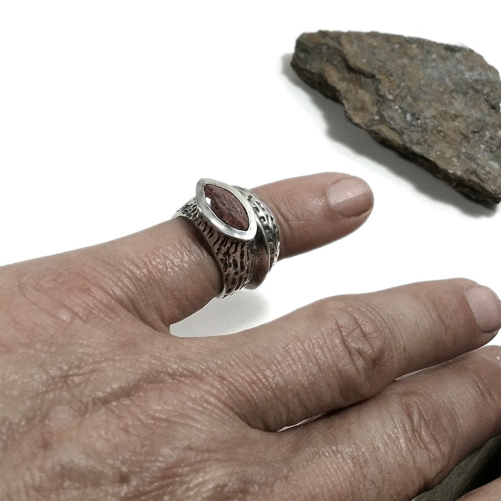 Anello fascia in argento 925 ANELLO artigianale Radice di rubino | ANELLI ARGENTO