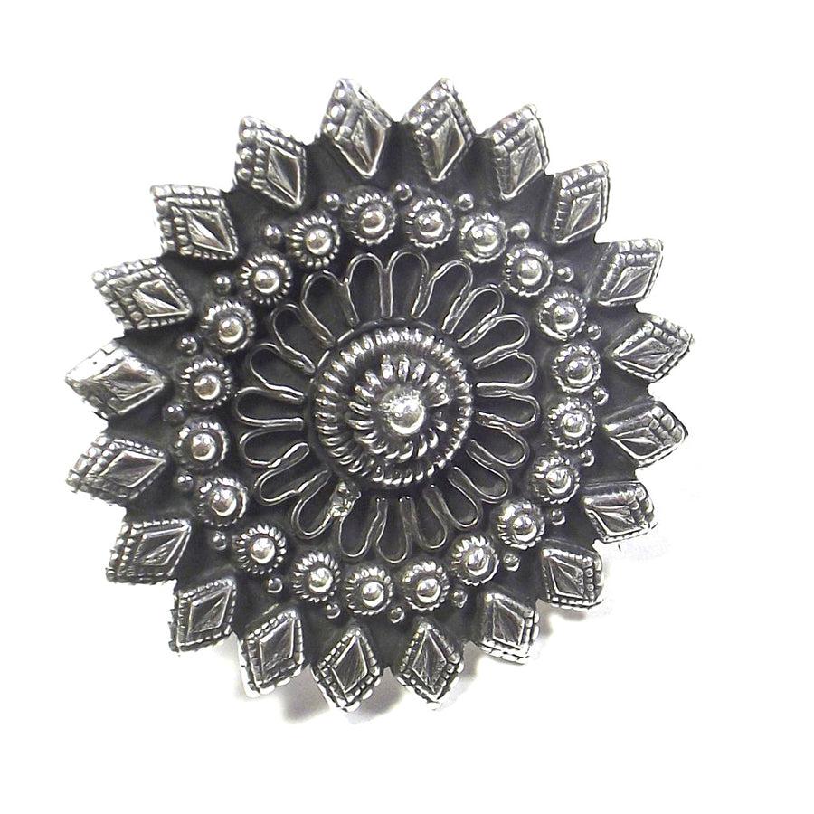 Anello etnico grande in argento a FIORE del deserto
