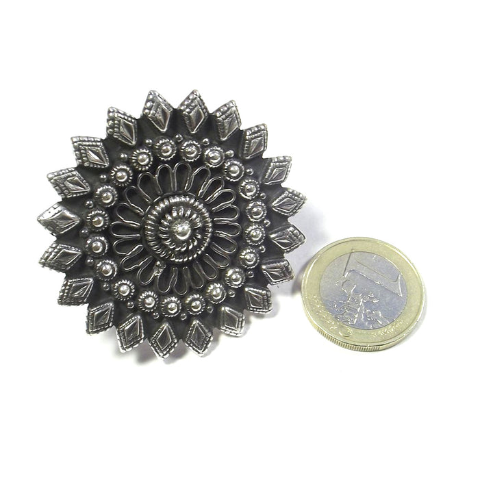 Large ETHNIC desert FLOWER silver ring