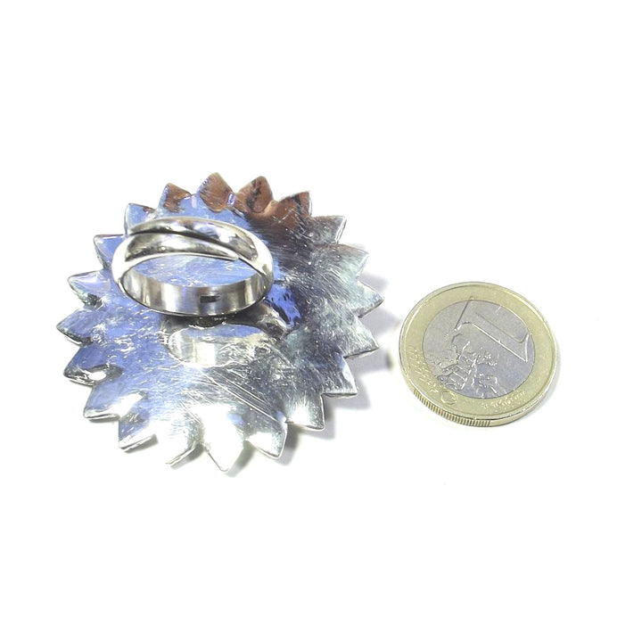 Large ETHNIC desert FLOWER silver ring