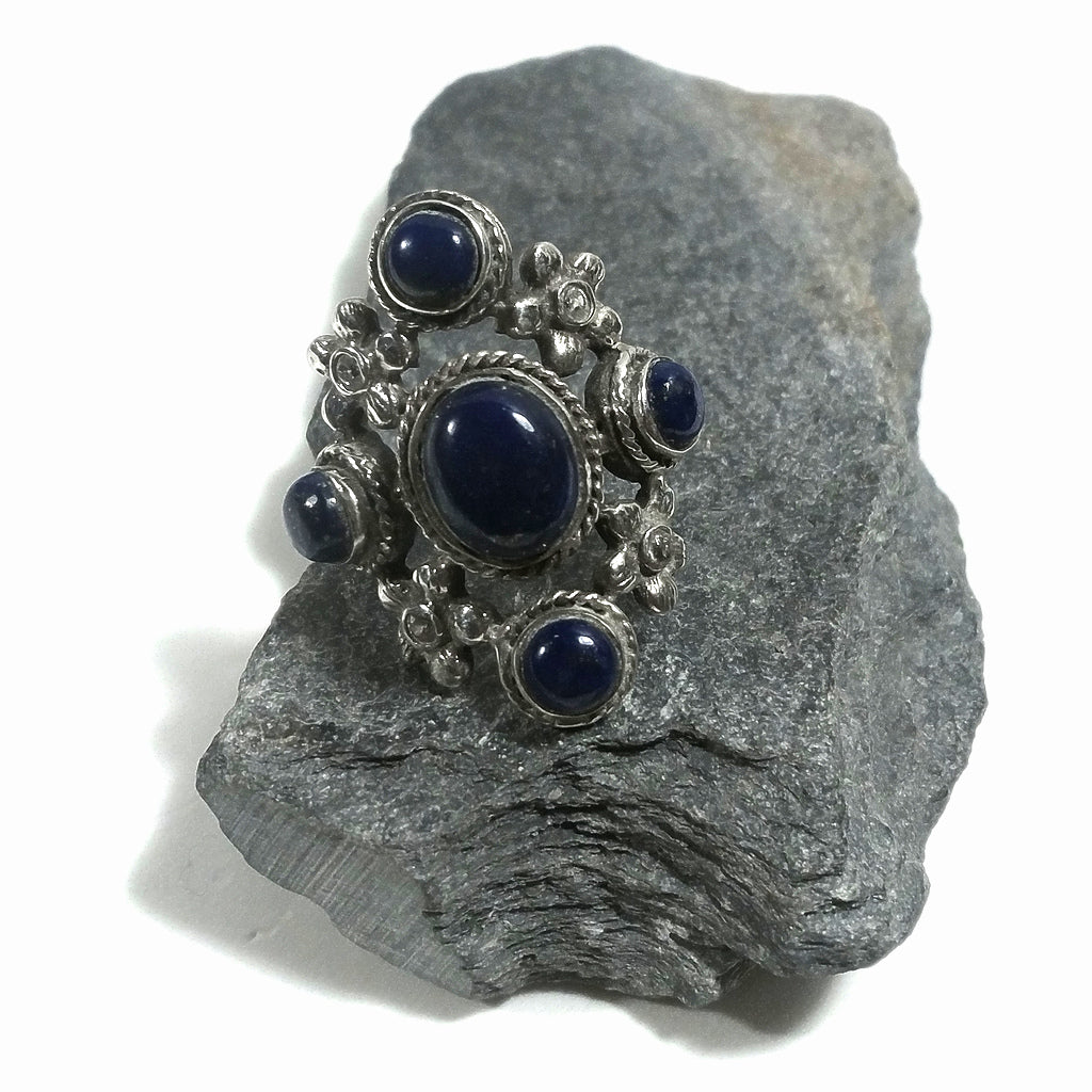 Anello fascia in argento 925 ANELLO etnico Lapislazzuli | FIORI | ANELLI ARGENTO
