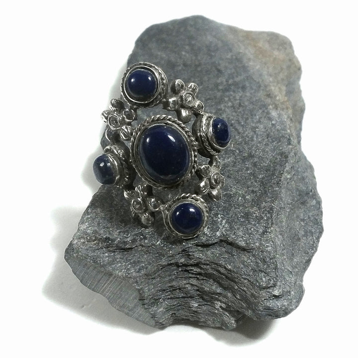 Anello fascia in argento 925 ANELLO etnico Lapislazzuli | FIORI | ANELLI ARGENTO