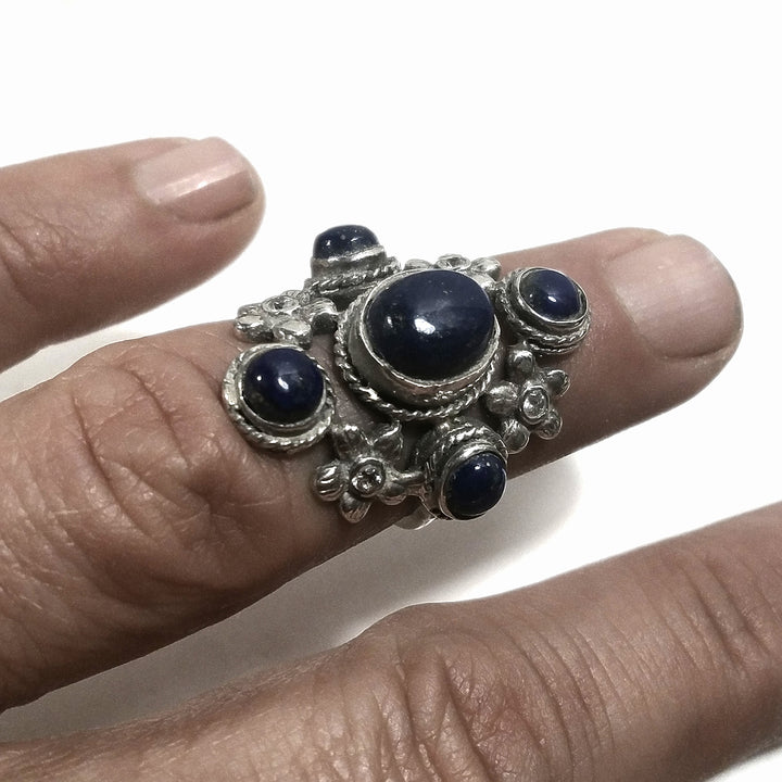 Anello fascia in argento 925 ANELLO etnico Lapislazzuli | FIORI | ANELLI ARGENTO