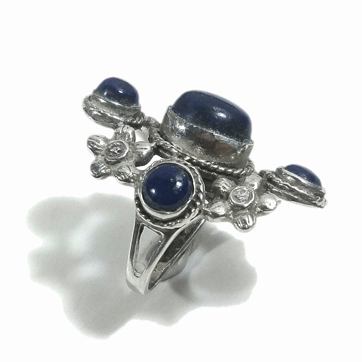 Anello fascia in argento 925 ANELLO etnico Lapislazzuli | FIORI | ANELLI ARGENTO