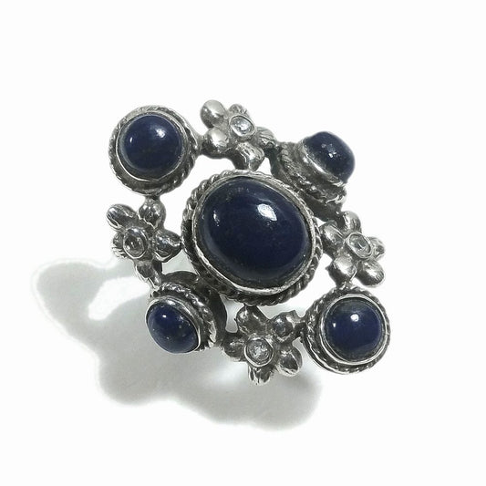 Anello fascia in argento 925 ANELLO etnico Lapislazzuli | FIORI | ANELLI ARGENTO