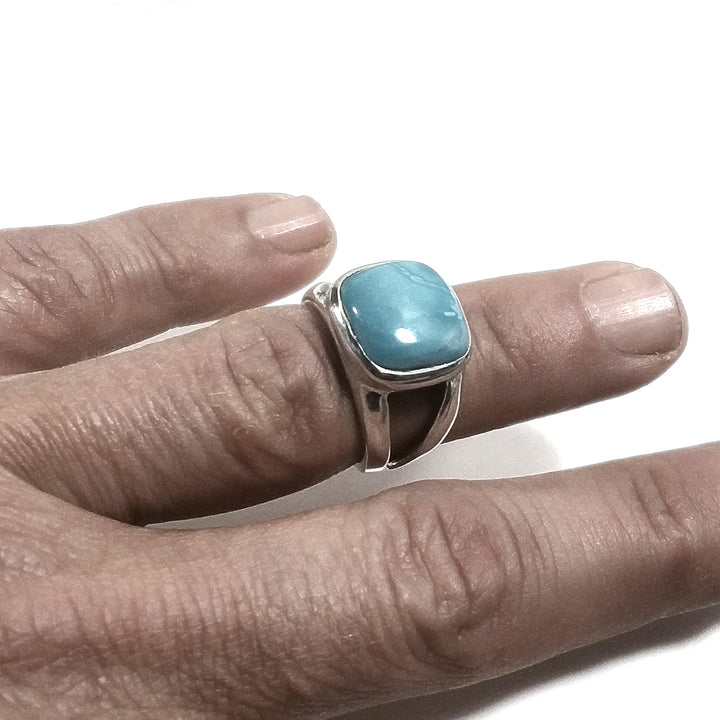 Anello fascia in argento 925 ANELLO artigianale con Larimar | ANELLI ARGENTO