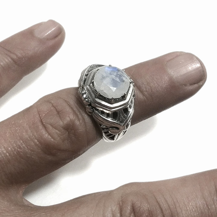 Anello fascia in argento 925 ANELLO artigianale Pietra di luna | ANELLI ARGENTO