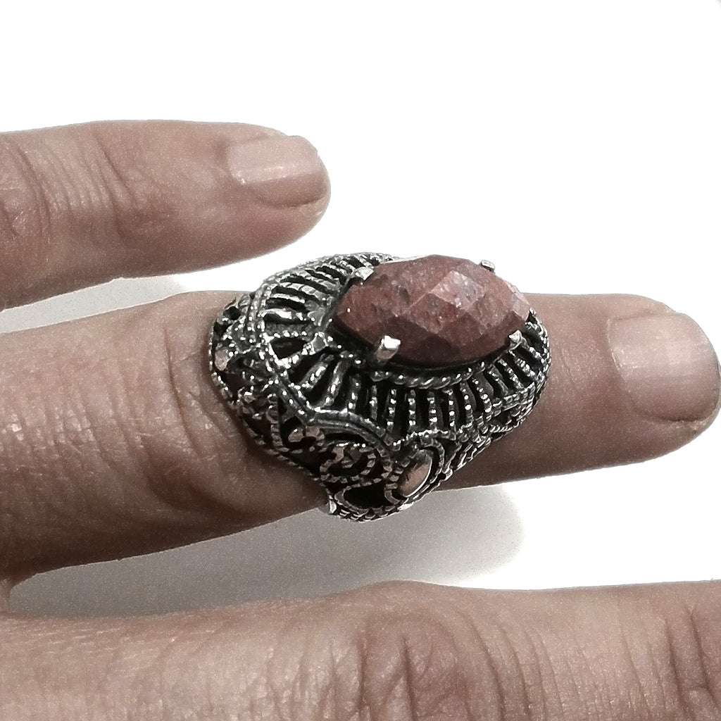 Anello BAROCCO in argento 925 ANELLO artigianale Radice di rubino | ANELLI ARGENTO