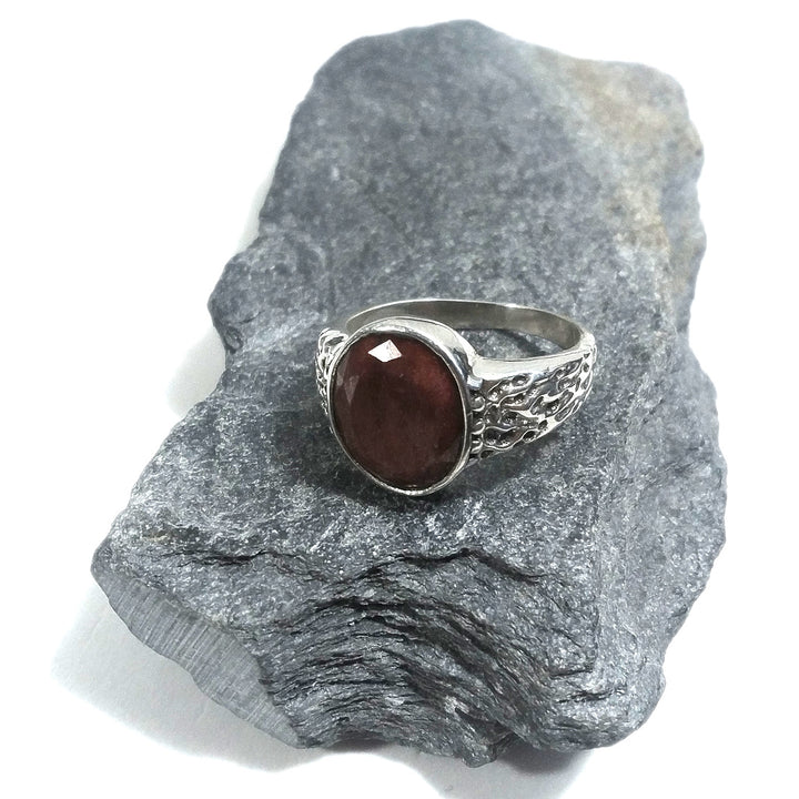 Anello fascia in argento 925 ANELLO artigianale Radice di rubino | ANELLI ARGENTO