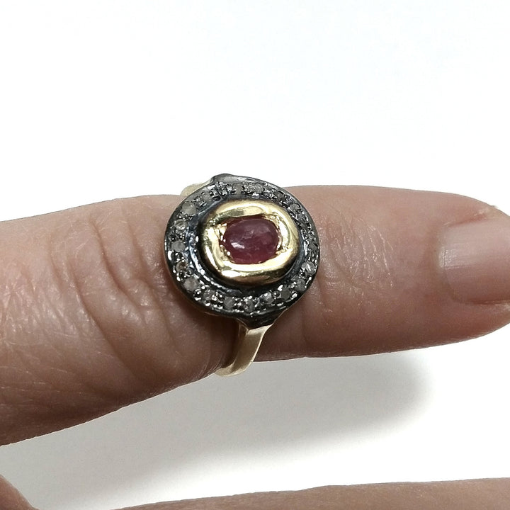 ANELLO ETNICO in argento 925 nero ANELLO artigianale Diamante e rubino | GIOIELLI ETNICI