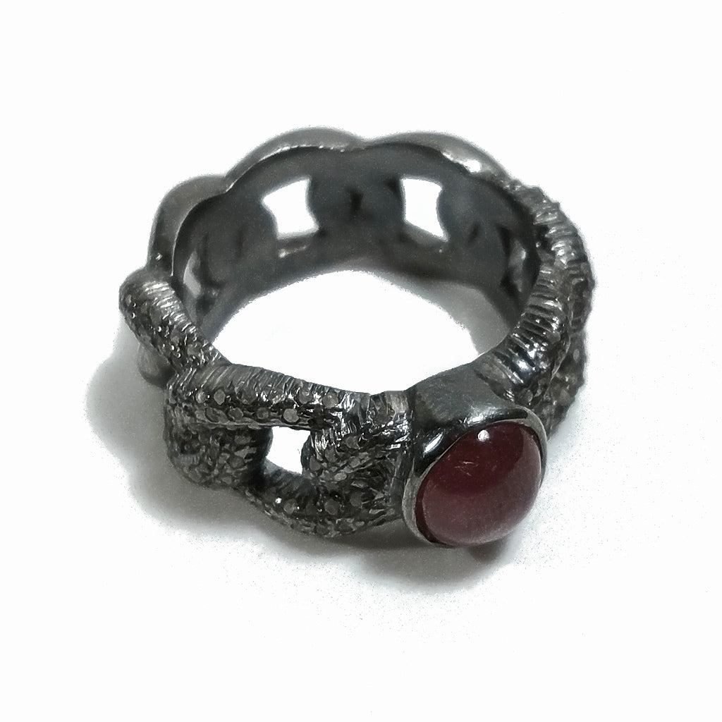 ANELLO ETNICO in argento 925 nero ANELLO artigianale Diamante e rubino stellato | GIOIELLI ETNICI