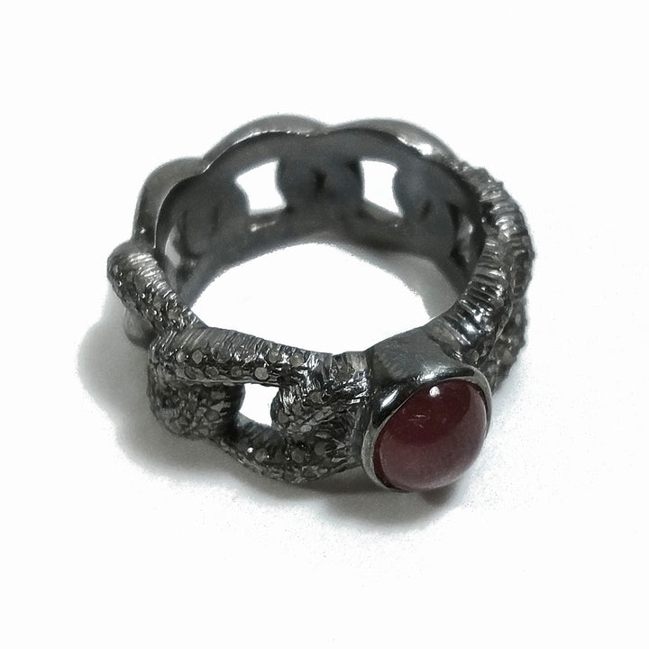 ANELLO ETNICO in argento 925 nero ANELLO artigianale Diamante e rubino stellato | GIOIELLI ETNICI
