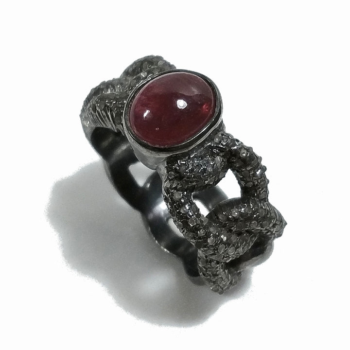 ANELLO ETNICO in argento 925 nero ANELLO artigianale Diamante e rubino stellato | GIOIELLI ETNICI