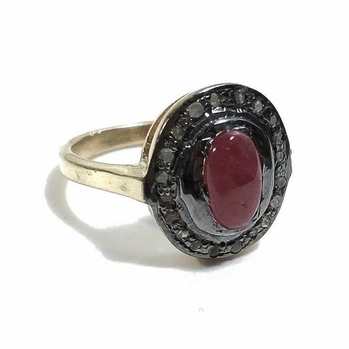 ANELLO ETNICO in argento 925 nero ANELLO artigianale Diamante e rubino | GIOIELLI ETNICI