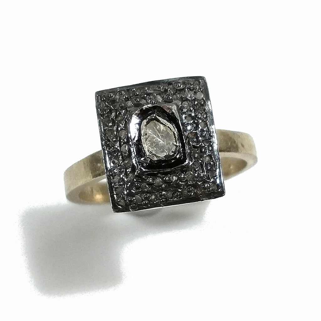 ANELLO ETNICO in argento 925 dorato ANELLO artigianale Diamante | GIOIELLI ETNICI