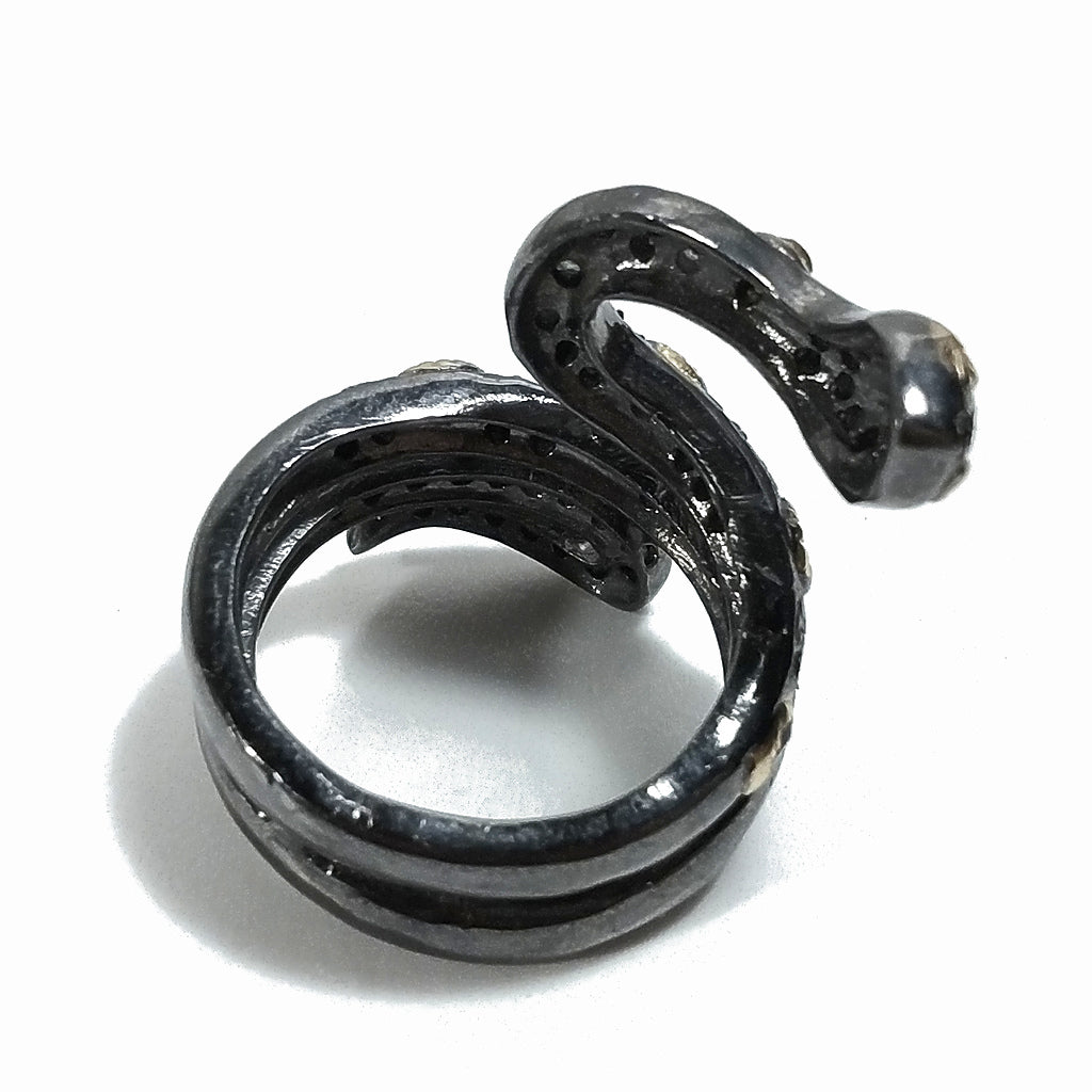 ANELLO SERPENTE in argento 925 nero ANELLO artigianale Diamante e Topazio | GIOIELLI ETNICI