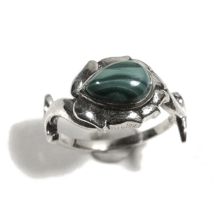 Anello con pietra in argento 925 con Malachite | GIOIELLI ETNICI | Anello FIORE