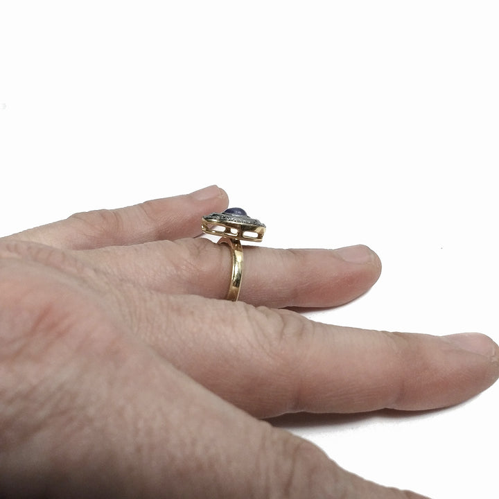 ANELLO ETNICO in argento 925 dorato ANELLO artigianale Diamante Tanzanite | GIOIELLI ETNICI