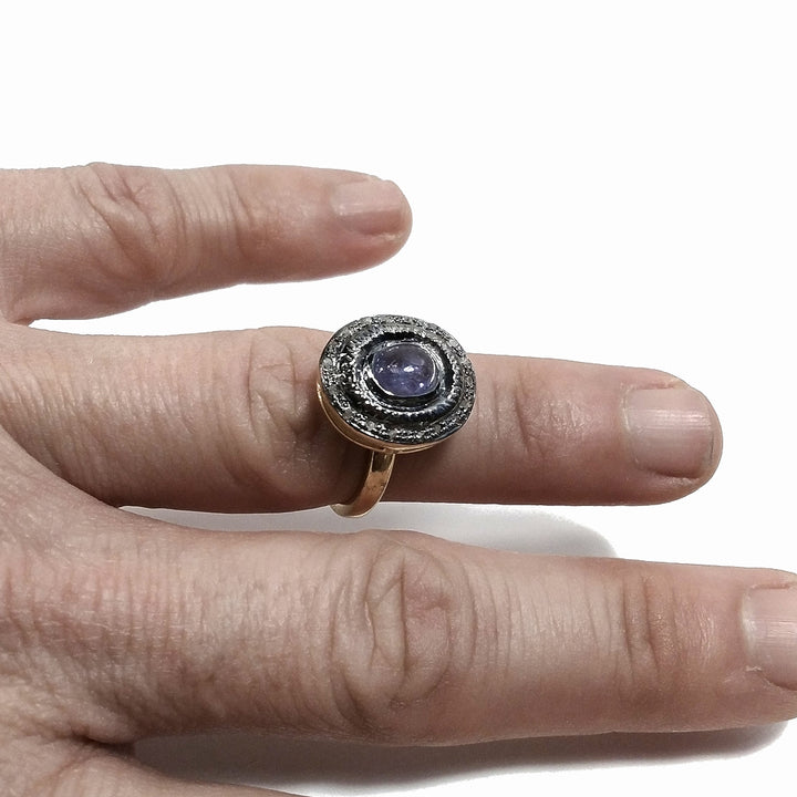 ANELLO ETNICO in argento 925 dorato ANELLO artigianale Diamante Tanzanite | GIOIELLI ETNICI