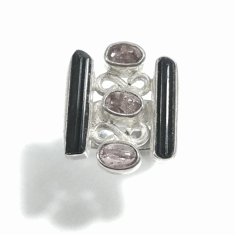Anello con pietra in argento 925 con Tormalina rosa e nera | GIOIELLI ARTIGIANALI