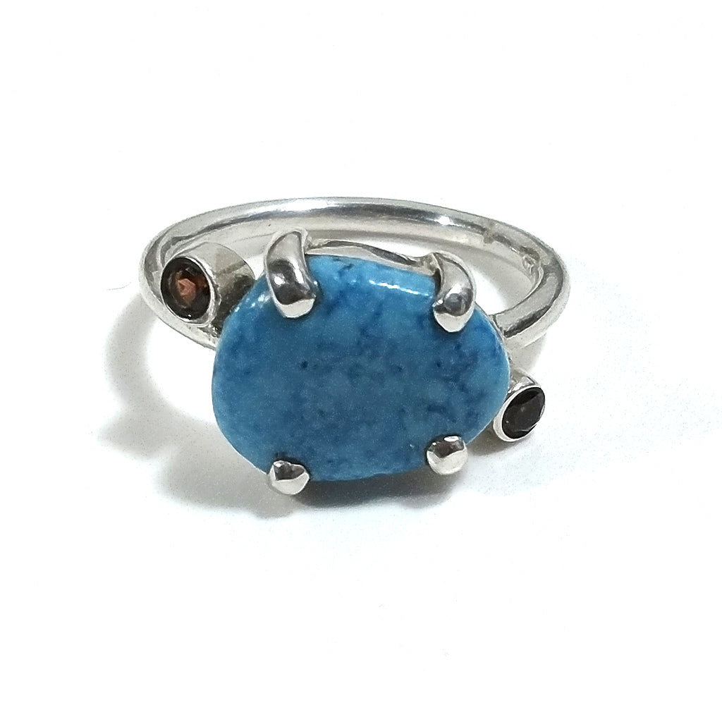 ANELLO artigianale in argento 925 con Turchese e granato | Gioielli in argento