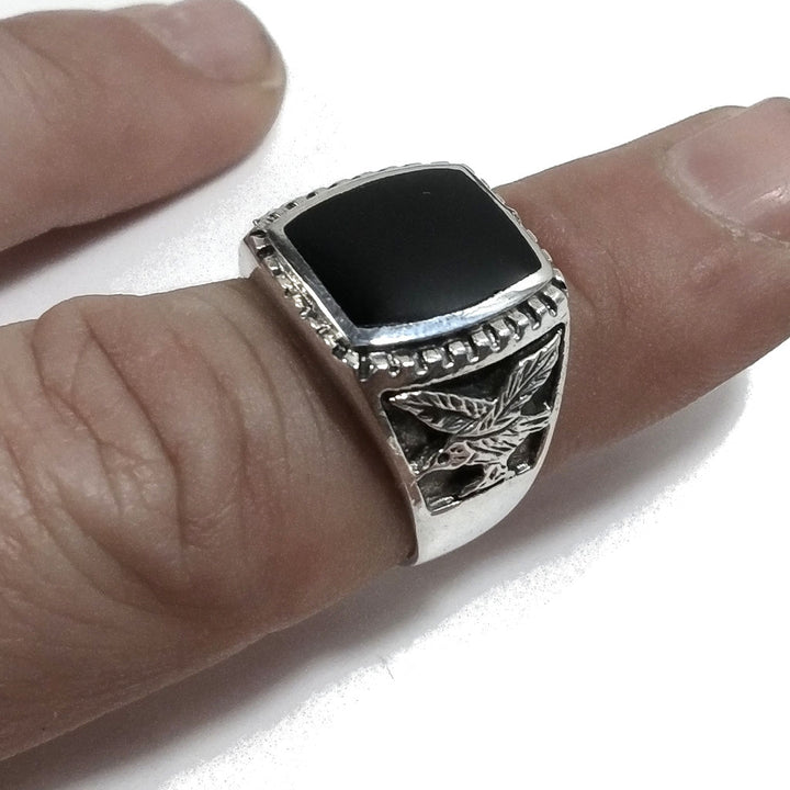 ANELLO artigianale in argento 925 Anello con Onice e Aquila | GIOIELLI IN ARGENTO