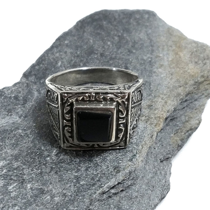 ANELLO artigianale in argento 925 Onice nero - MARK