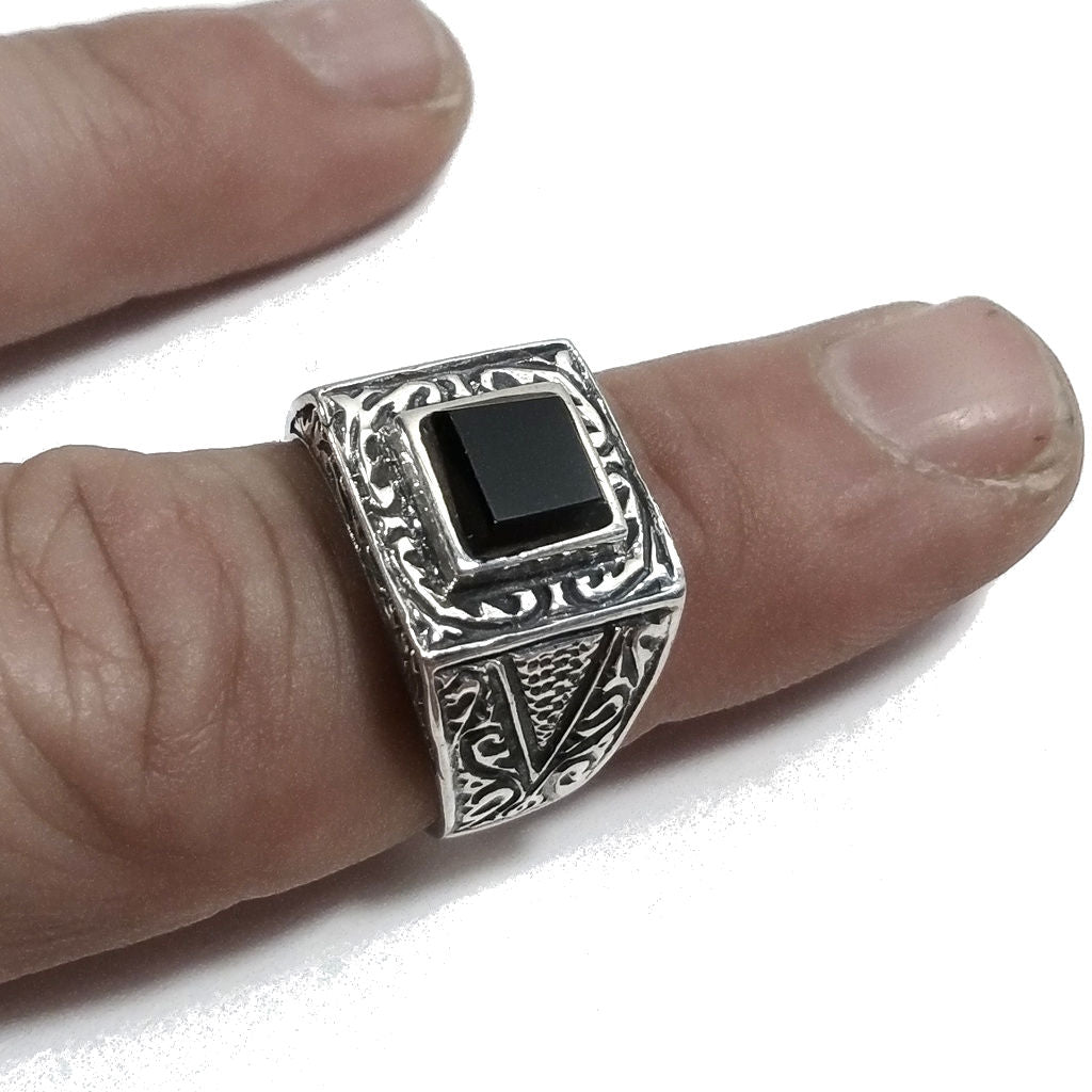 ANELLO artigianale in argento 925 Onice nero - MARK
