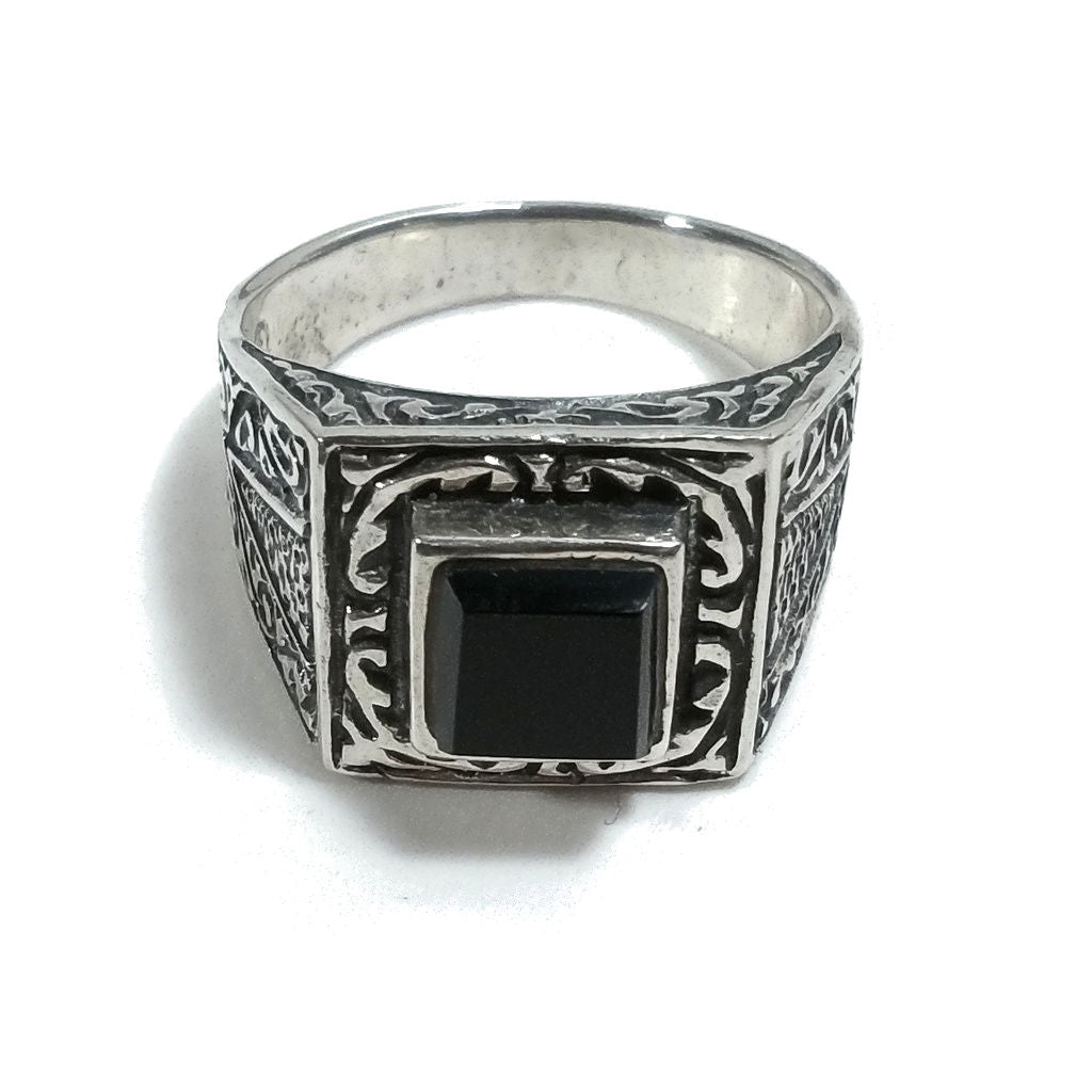 ANELLO artigianale in argento 925 Onice nero - MARK