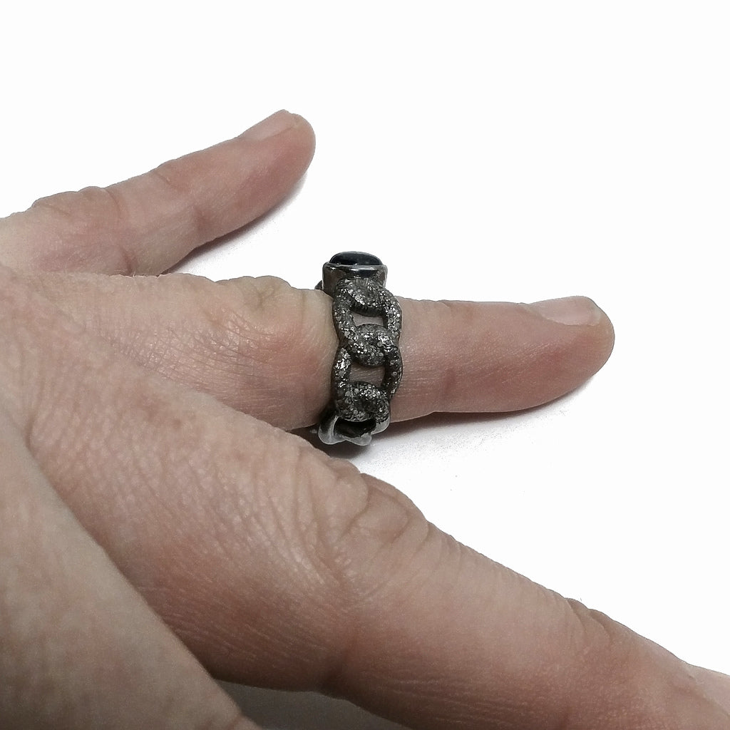ANELLO ETNICO in argento 925 dorato ANELLO artigianale Diamante e Zaffiro | GIOIELLI ETNICI