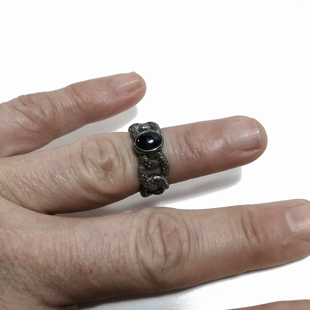 ANELLO ETNICO in argento 925 dorato ANELLO artigianale Diamante e Zaffiro | GIOIELLI ETNICI