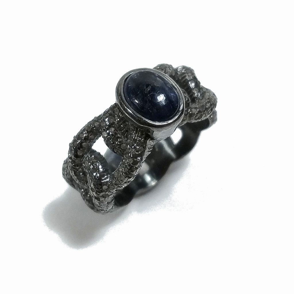ANELLO ETNICO in argento 925 dorato ANELLO artigianale Diamante e Zaffiro | GIOIELLI ETNICI