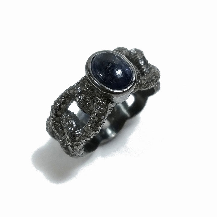 ANELLO ETNICO in argento 925 dorato ANELLO artigianale Diamante e Zaffiro | GIOIELLI ETNICI