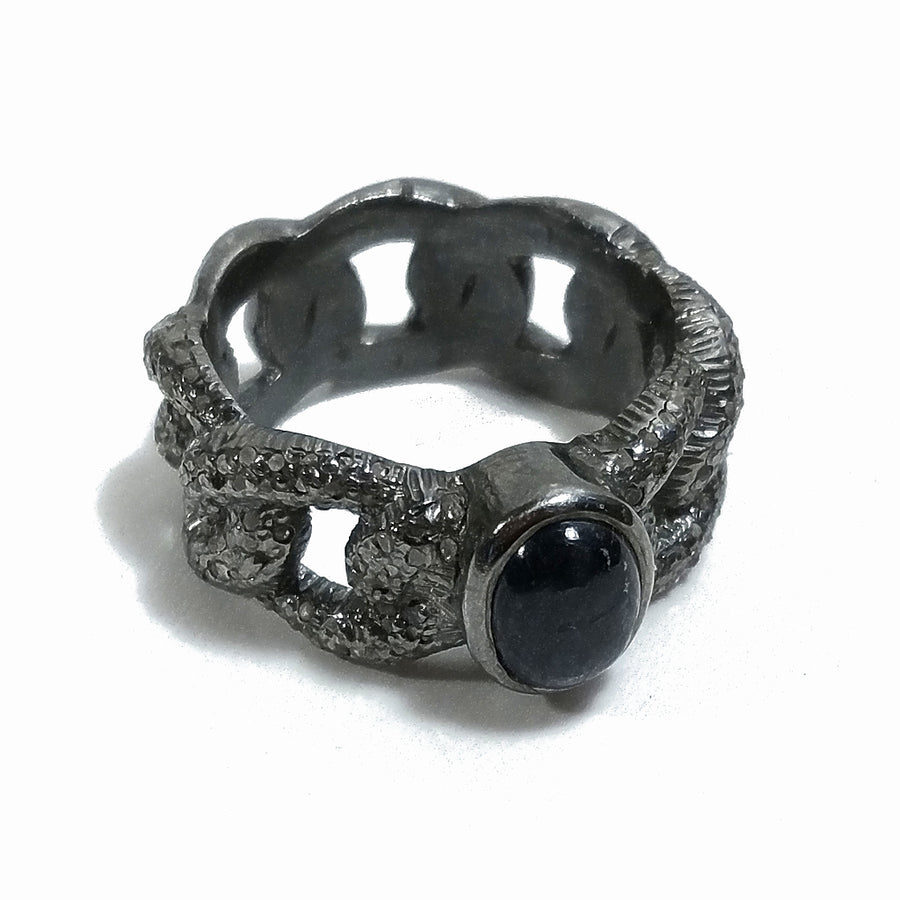 ANELLO ETNICO in argento 925 dorato ANELLO artigianale Diamante e Zaffiro | GIOIELLI ETNICI