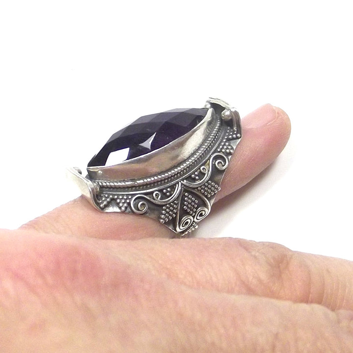 ETHNIC RING faceted AMETHYST 925 silver