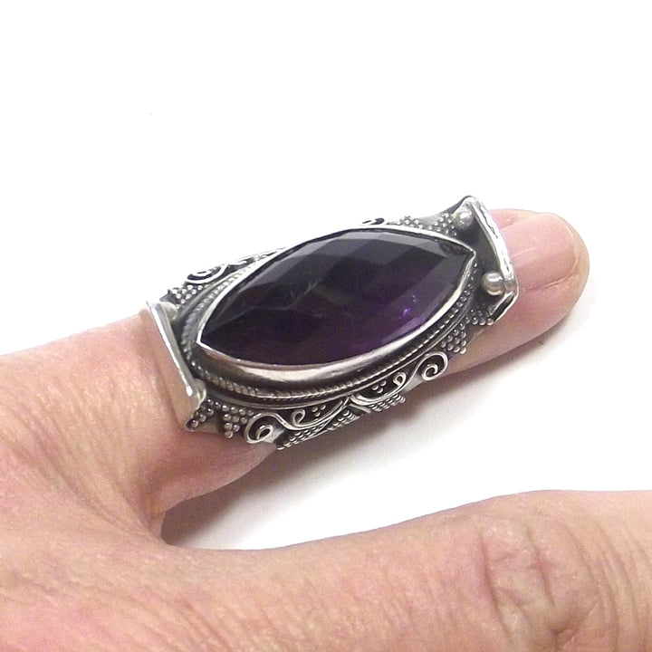ETHNIC RING faceted AMETHYST 925 silver
