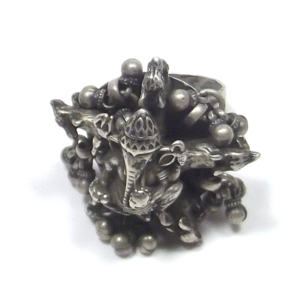 ANELLO GANESH con topo antico in argento 925