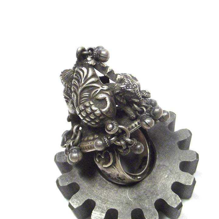 GANESH RING with antique peacock in 925 silver